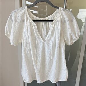 Nili Lotan White Eyelet Puff Sleeve Blouse | Size S